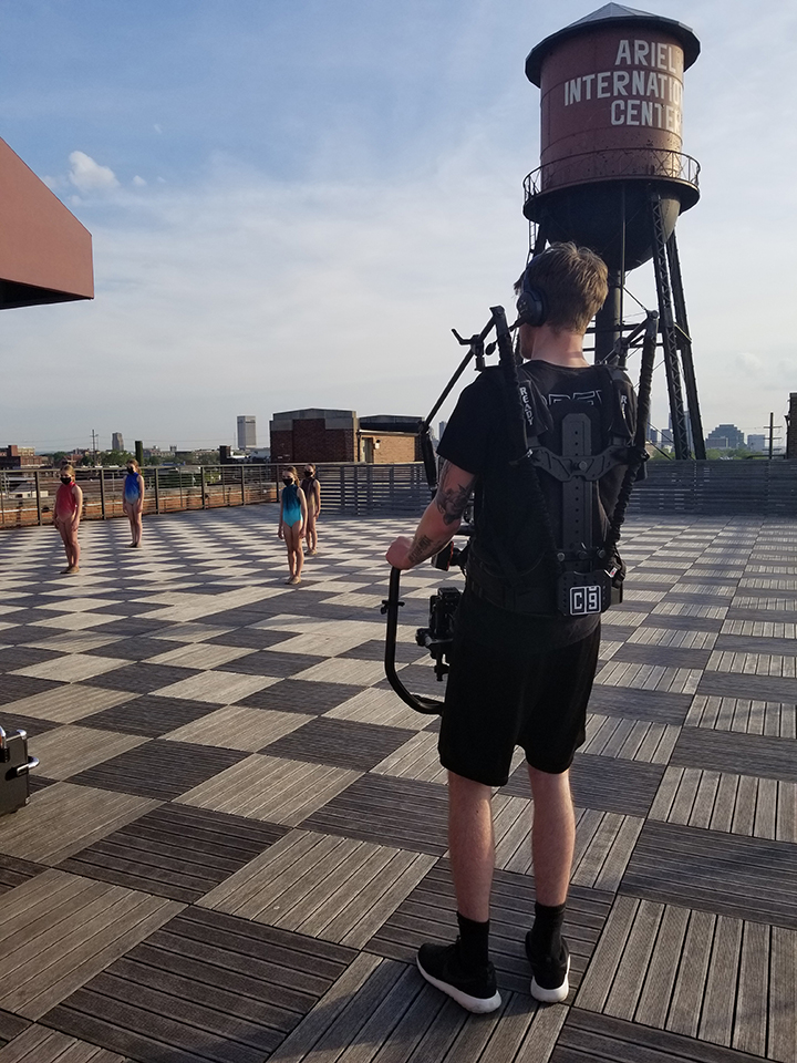 Dancers perform for the camera on the rooftop of the Ariel International in Cleveland.