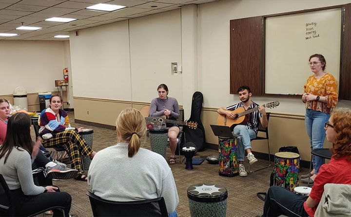 Students attend one in a recurring series of campus events cosponsored by BW Active Minds and the Cleveland Student Music Therapy Association.