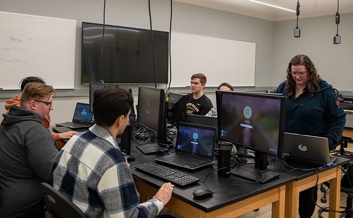 BW students work to hack a simulated company website during the Collegiate Penetration Testing Competition (CPTC) hosted at BW’s Knowlton Center.