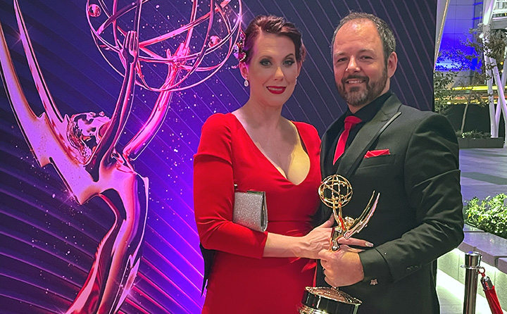 Michael P. Clark '97 and his wife, Jessica Clark, at the 74th Creative Arts Emmy Awards.