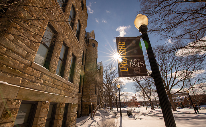 Baldwin Wallace University's Marting Hall on a sunny, but snowy winter day