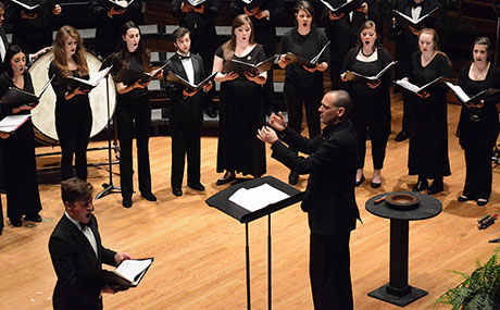 Festival artistic director, Dr. Dirk Garner, conducts a performance at the 2016 Bach Festival.