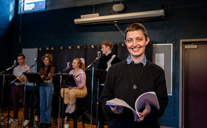 Playwright and creative writing major Lindsay Alfonsi ’23 at rehearsals for “The House That Bleeds.”