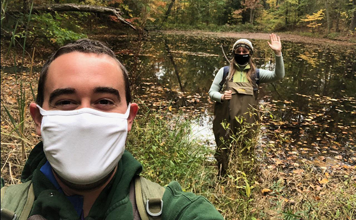 Mark Warman and Emily Katzin collecting raw materials for her art installation.