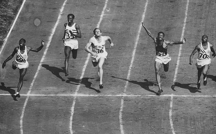 Harrison Dillard wins the 100 meter dash by one-tenth of a second at the the 1948 Olympic Games. (Image Courtesy of: National Media Museum)