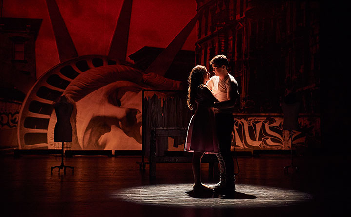 Maria Nadina Hassan (left) as Maria and Colton Ryan (right) as Tony perform in West Side Story at BW in fall 2016. Ryan had already been tapped for his first Broadway role.