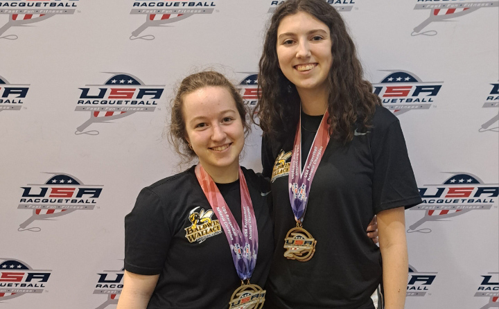 2023 National Collegiate Racquetball Women's Doubles Champions Julia Stein ’24 (left) and Angie Case ‘25 (right)