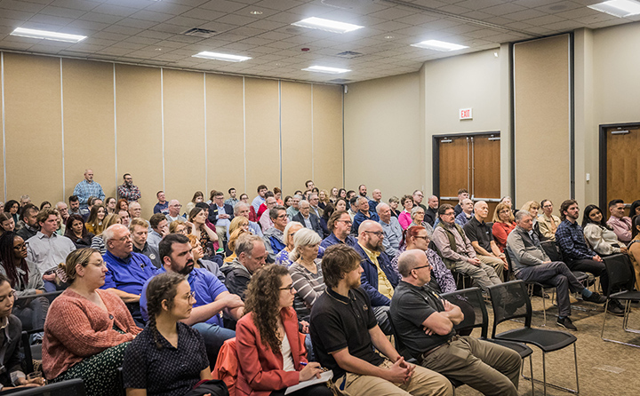 A large crowd turned out for BW's annual Spahr Chair Annual Lecture, featuring Pat Conway, co-owner and co-founder, Great Lakes Brewing Company.