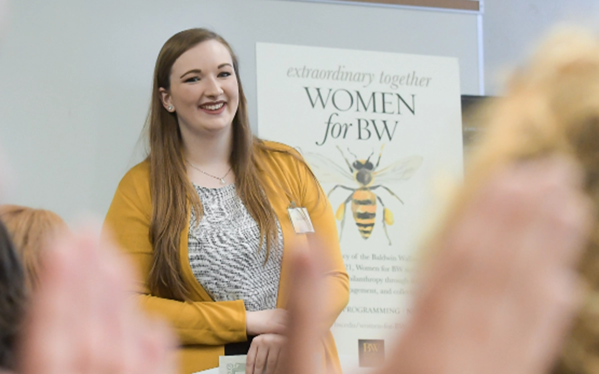 A student presenting for a Women for BW scholarship