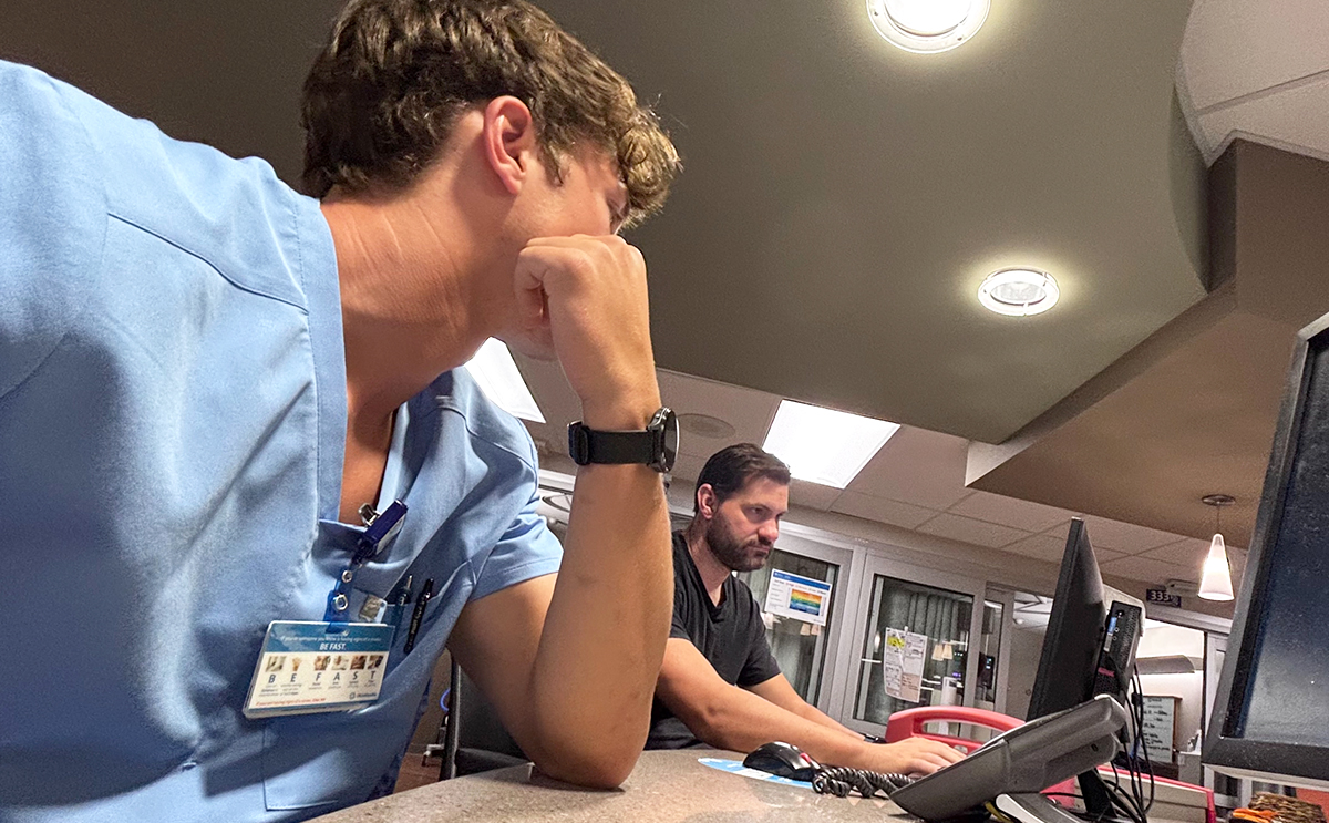 Noah Dodgion interning at hospital