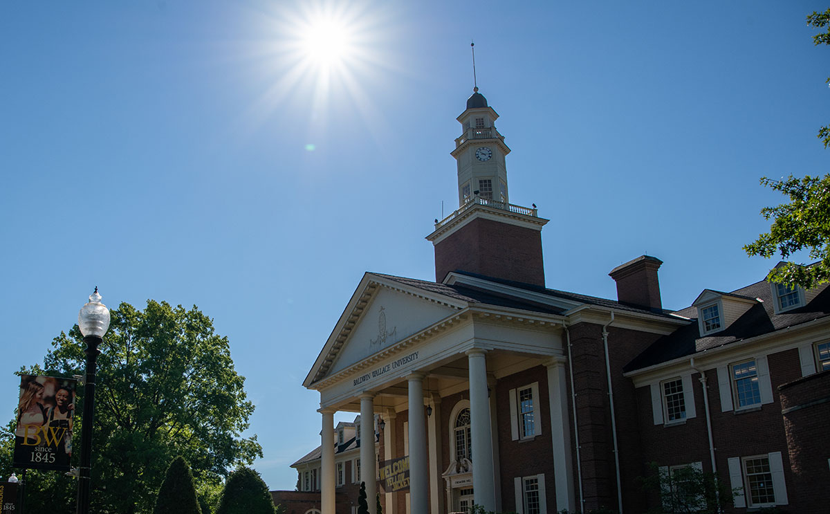 Strosacker Hall with bright sun