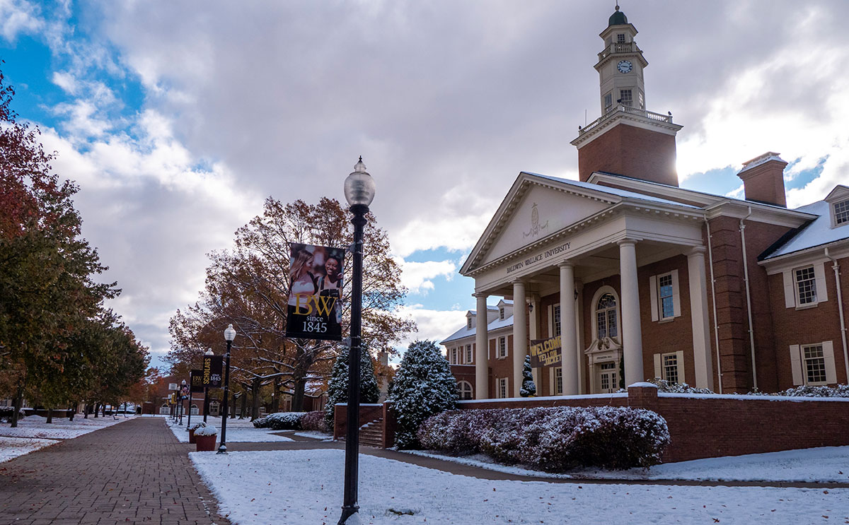 Strosacker Hall Student Union after a light snow