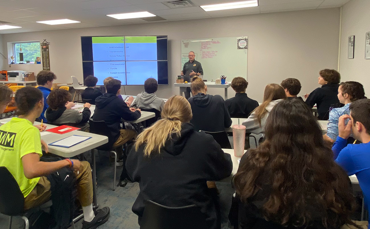 BW Professor Dan Schrag in a high school classroom