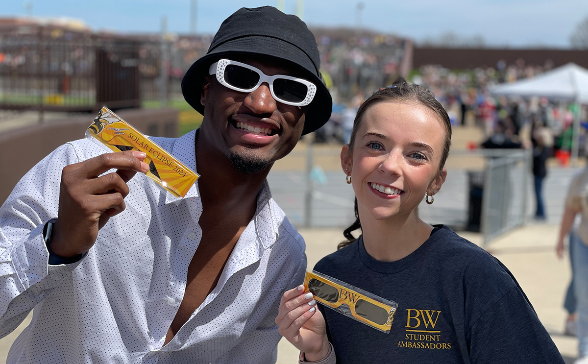 Students with solar viewing glasses